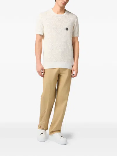 Philipp Plein Round Neck T-shirt Degrade Monogram Monogram In Neutral