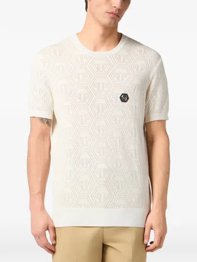 Philipp Plein Round Neck T-shirt Degrade Monogram Monogram In Neutral