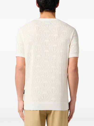 Philipp Plein Round Neck T-shirt Degrade Monogram Monogram In Neutral