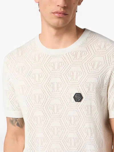 Philipp Plein Round Neck T-shirt Degrade Monogram Monogram In Neutral