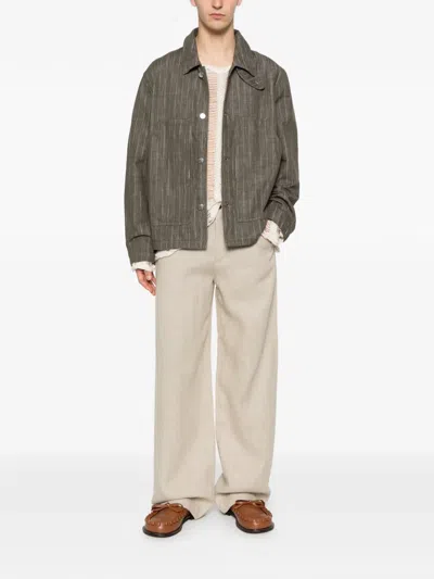 Sunflower Labour Stripe-pattern Button-up Jacket In Gray