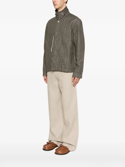 Sunflower Labour Stripe-pattern Button-up Jacket In Gray