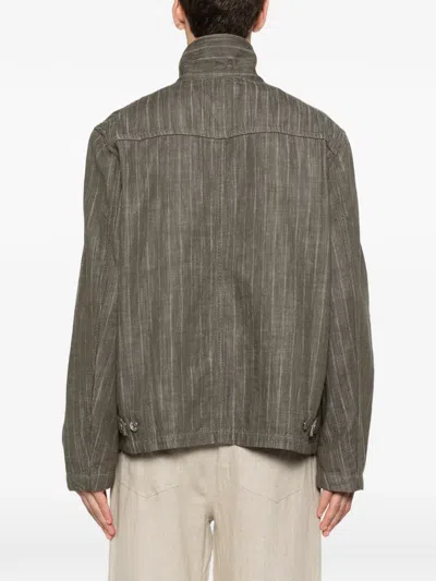 Sunflower Labour Stripe-pattern Button-up Jacket In Gray