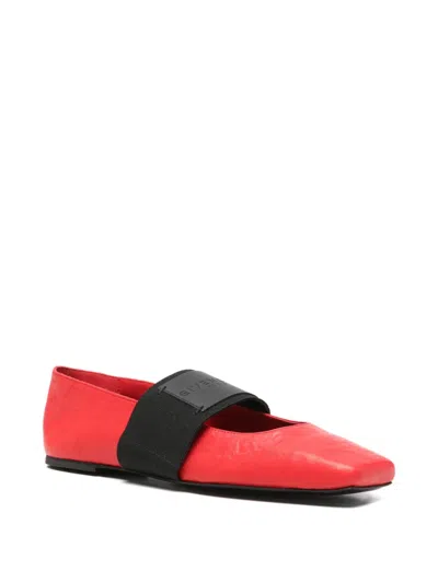 Givenchy Sliced Square Ballerinas In Textured-effect Leather In Red