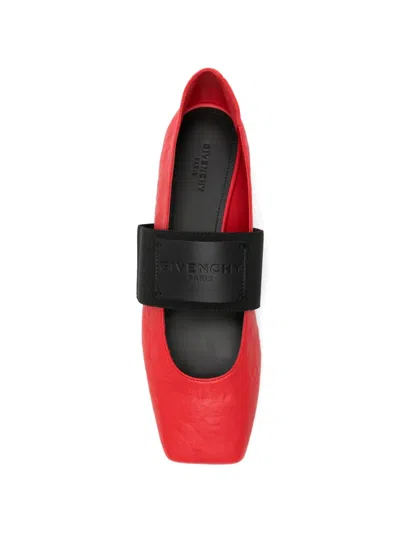 Givenchy Sliced Square Ballerinas In Textured-effect Leather In Red
