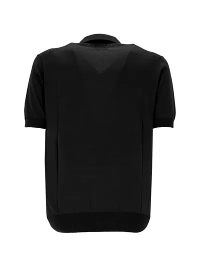 Hōsio Fine-knit Collared T-shirt In Black