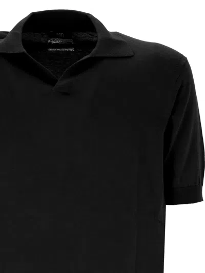 Hōsio Fine-knit Collared T-shirt In Black