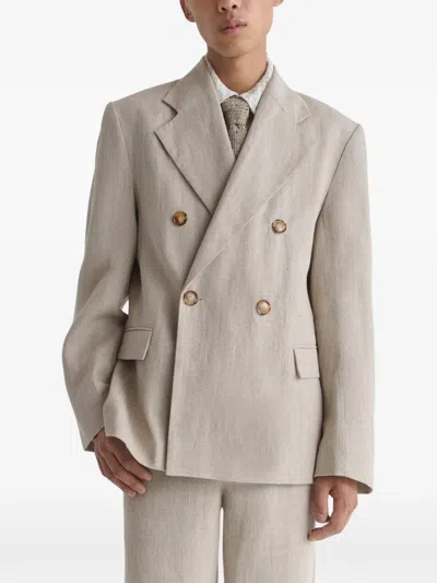 Séfr Donovan Linen Blazer Double Breasted Design In Neutral