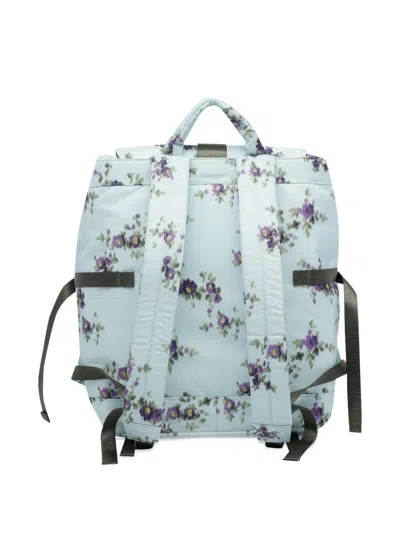 Ganni Re-tech Nylon Backpack With Floral Pattern In Blue