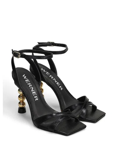 Werner Beaded-heel Crossover-strap Sandals In Black