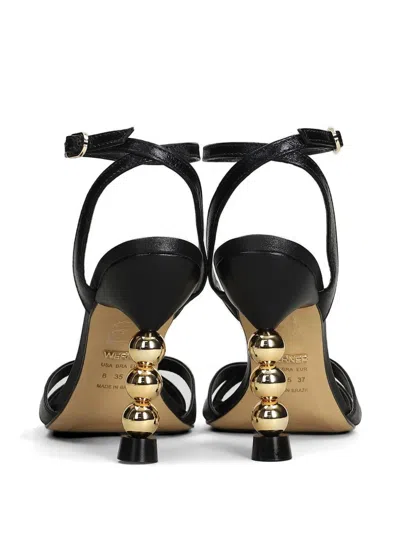 Werner Beaded-heel Crossover-strap Sandals In Black