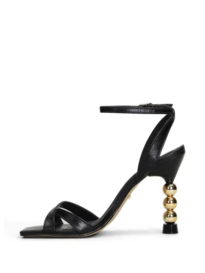 Werner Beaded-heel Crossover-strap Sandals In Black