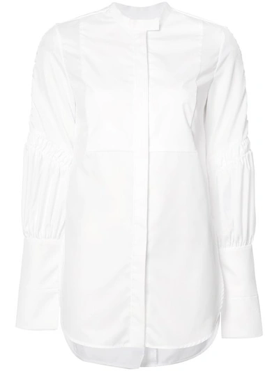 Ellery Surreal Ruched Sleeve Bib Shirt In White