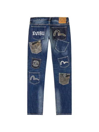 Evisu Patchwork Straight-leg Jeans In Blue