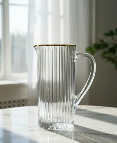 Classic Touch Linear Design Rimmed Pitcher In White