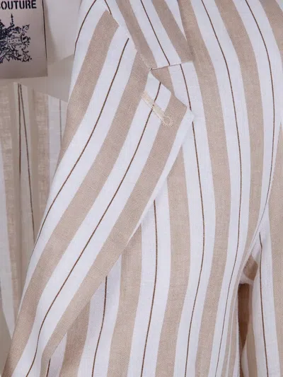 Semicouture Linen Stripe Tailored Jacket Front Pockets In Multi