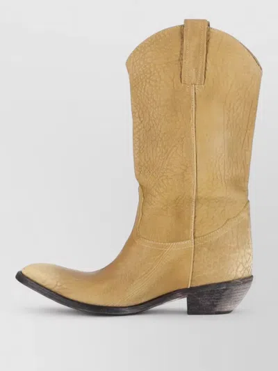 Versace Mid Calf Boots Embossed Detail Pull Tabs In Brown