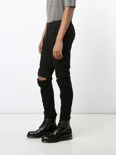 Shop Julius Distressed Panelled Trousers - Black