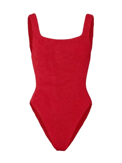 Hunza G Neutral Square Neckline High-cut Swimsuit In Red