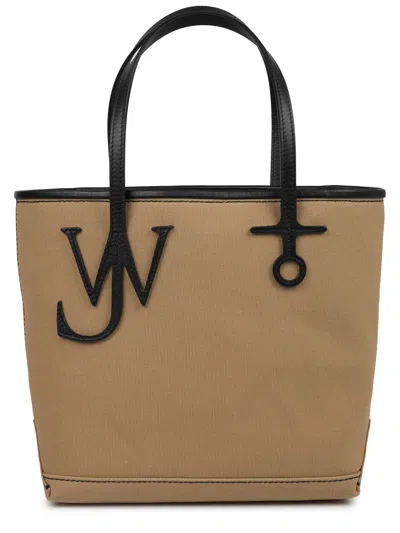 Jw Anderson Beige Canvas Small Anchor Bucket Bag Beigeblack Borse A Mano In Brown
