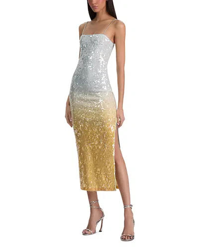 Alice And Olivia Delora Sequin Strapless Midi Dress Clear Skies In Blue