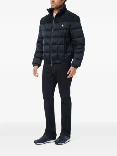 Billionaire Puffer Down Jacket With Leather Inserts Men In Blue
