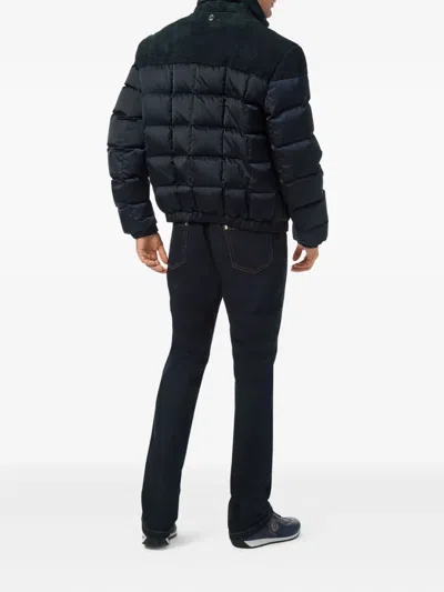 Billionaire Puffer Down Jacket With Leather Inserts Men In Blue