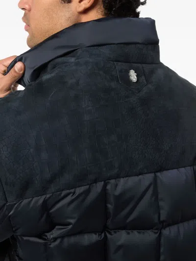 Billionaire Puffer Down Jacket With Leather Inserts Men In Blue