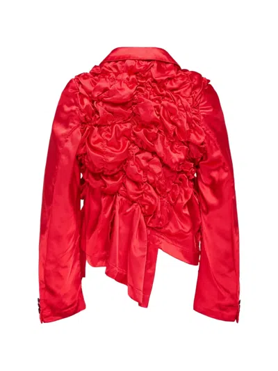 Comme Des Garçons Ruched Asymmetrical Jacket In Red
