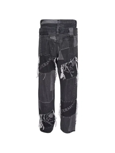 Mastermind Japan Patchwork Jacquard Straight Denim In Gray