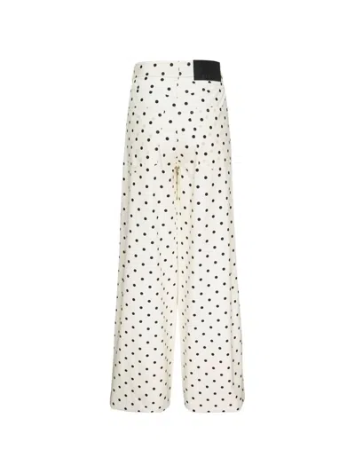 Msgm Polka Dot Wide Leg Pants In White