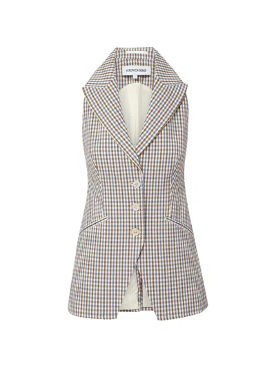 Veronica Beard Costa Stretch Cotton Gingham Vest In Multi