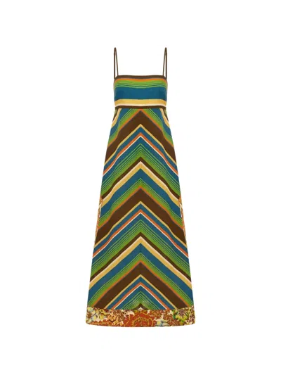 Alemais Charlie Day Midi Dress In Chevron Stripe Motif In Multi