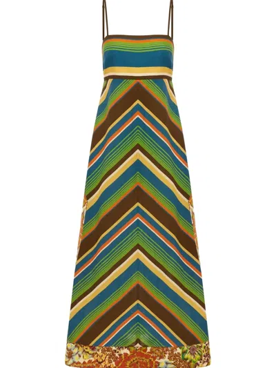 Alemais Charlie Day Midi Dress In Chevron Stripe Motif In Multi