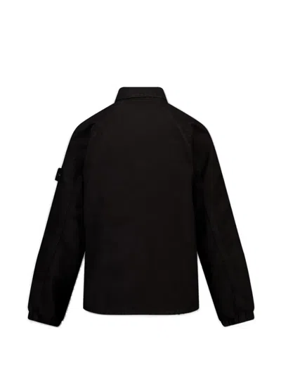 Stone Island Compass-patch Button-up Jacket In Black