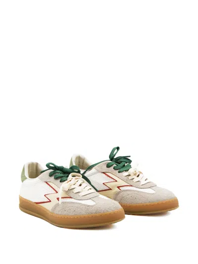 Moaconcept Lightning-bolt Patch Panelled Sneakers In White