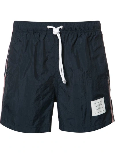 Thom Browne Classic Swim Trunk With Red, White And Blue Grosgrain Side Seam In Navy Brushed Finish Swim Tech