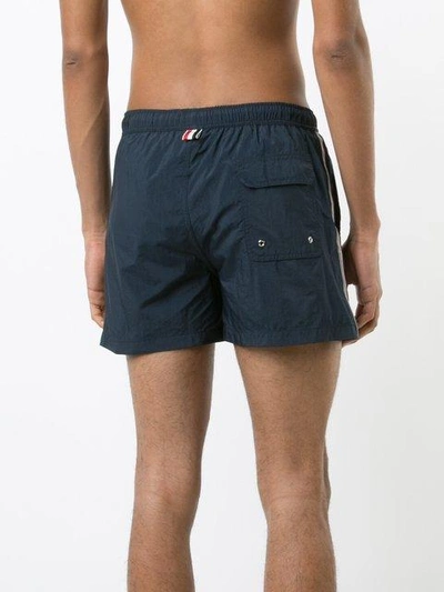 Shop Thom Browne Classic Swim Trunk With Red, White And Blue Grosgrain Side Seam In Navy Brushed Finish Swim Tech