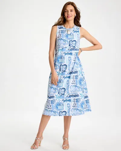 Chico's Soft-stretch Sleeveless Tropical Dress In Blue