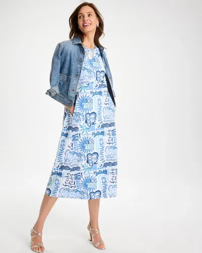 Chico's Soft-stretch Sleeveless Tropical Dress In Blue