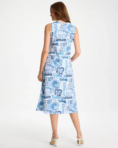 Chico's Soft-stretch Sleeveless Tropical Dress In Blue