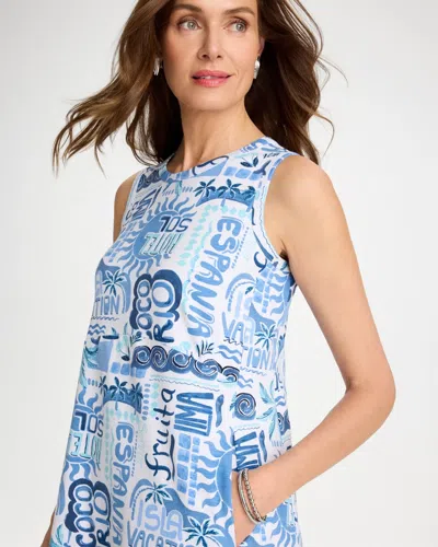 Chico's Soft-stretch Sleeveless Tropical Dress In Blue