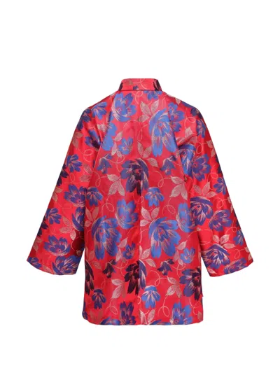 Comme Des Garçons Polyester Jacquard Flower Pattern Jacket In Red
