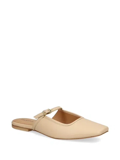 Psophia Buckle-strap Square-toe Flat Mules In Neutral