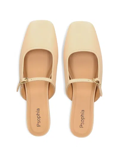 Psophia Buckle-strap Square-toe Flat Mules In Neutral