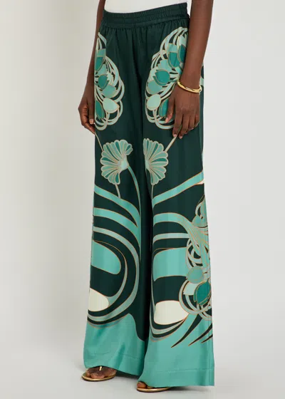 La Doublej La Double J Printed Silk-twill Palazzo Trousers In Blue