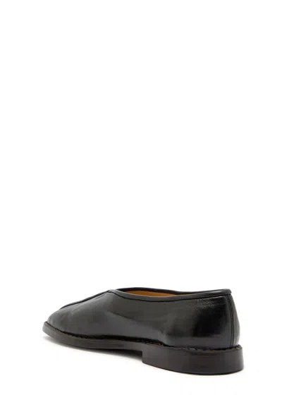 Lemaire Leather Loafers Square Toe Seam Detailing In Black
