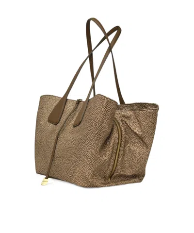 Borbonese Medium Printed Shoulder Bag In Brown