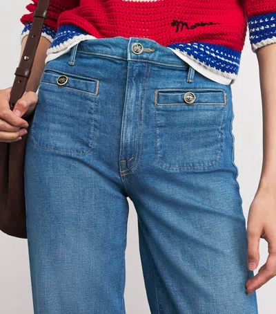 Mother Womens Whisk Me Away Hustler Roller Sneak Wide-leg Denim Jeans In Blue