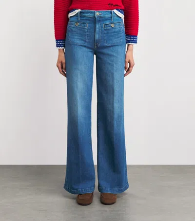 Mother Womens Whisk Me Away Hustler Roller Sneak Wide-leg Denim Jeans In Blue
